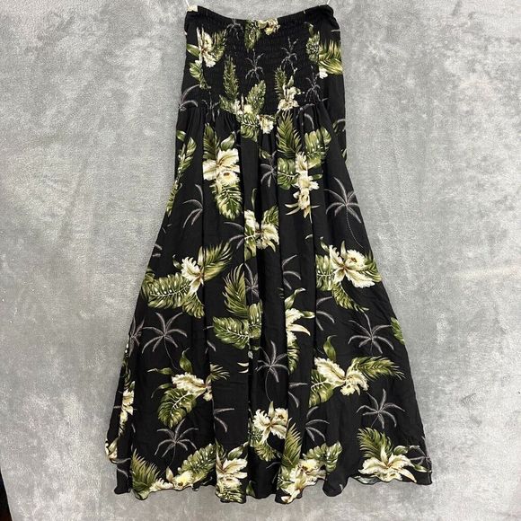 Sunny Island Hawaii Hawaiian Butterfly Dress Floral Palms Black Smocked Sz Med - Picture 7 of 9